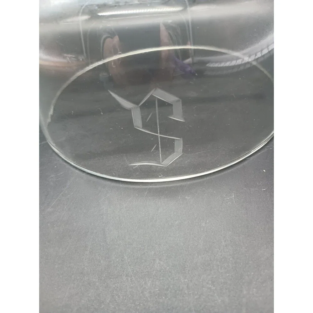 Vintage Engraved Initial S Clear Glass Cheese Dome Cover Handle Cloche 6.5”